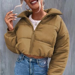 🐙 3/$50 Slant Pocket Zipper Drop Shoulder Crop Puffer Coat